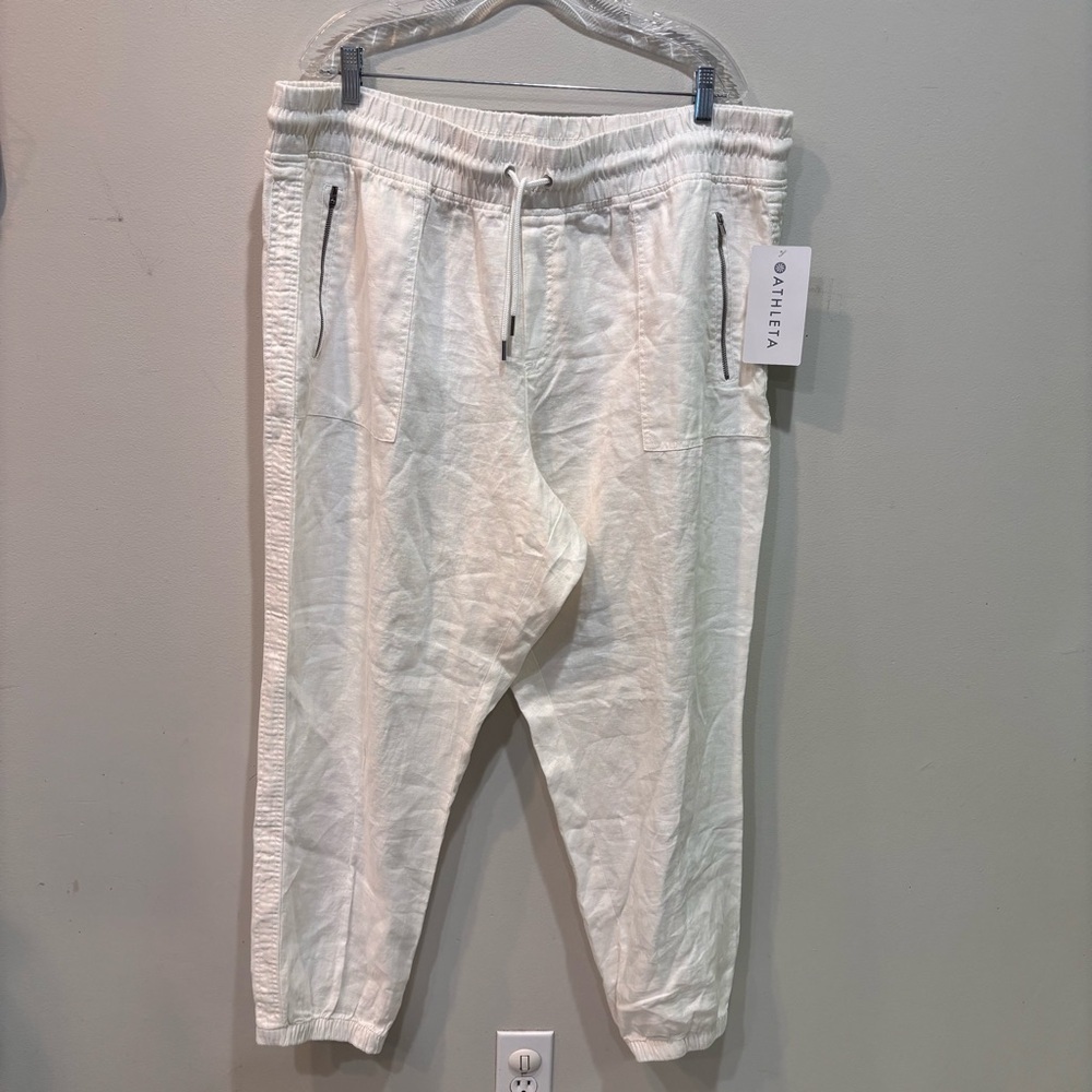 Athleta Cabo Linen Jogger White Pants Women’s Size 22 NEW
